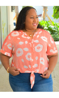 ZAC & RACHEL VARINI-Plus Size Printed V-Neck Top with Crochet Shoulder