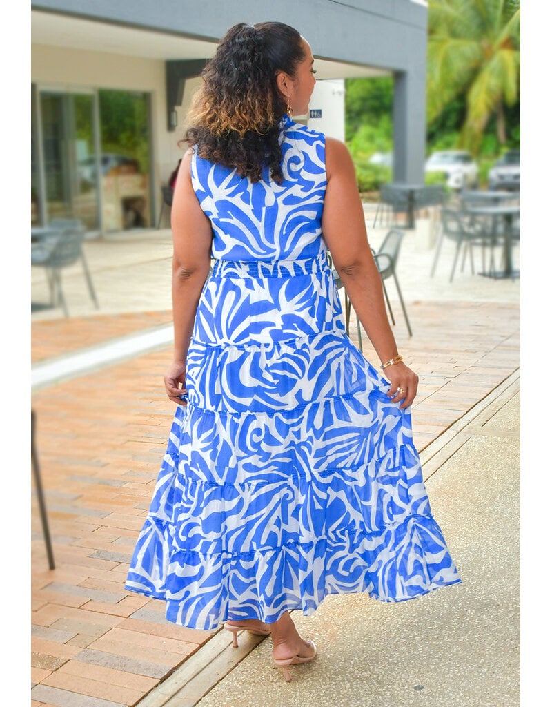 MSK KIRILL - Long Printed Dress with Elastic Waist