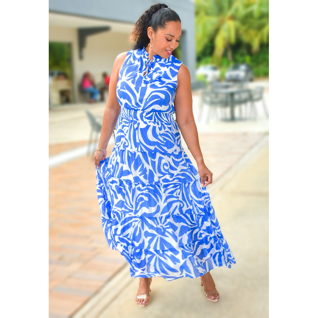KIRILL - Long Printed Dress with Elastic Waist