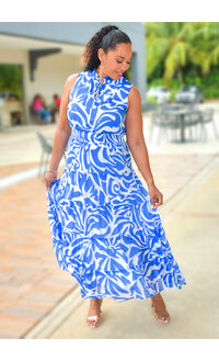 MSK KIRILL - Long Printed Dress with Elastic Waist