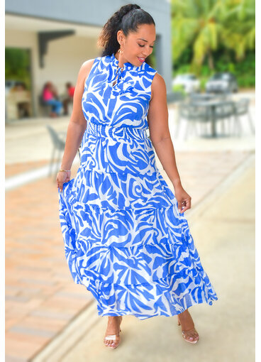 MSK KIRILL - Long Printed Dress with Elastic Waist