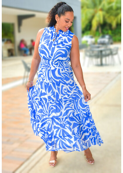 MSK KIRILL - Long Printed Dress with Elastic Waist