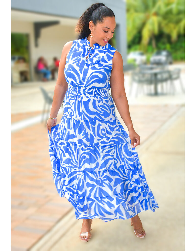 MSK KIRILL - Long Printed Dress with Elastic Waist