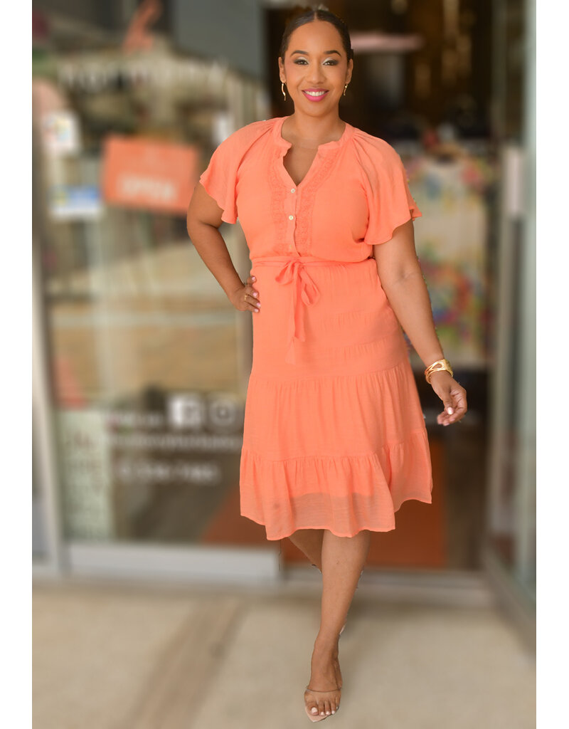 GRUKZ- Split Neck Dress with Frill Sleeves