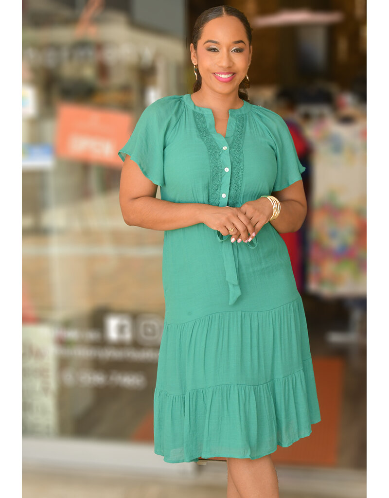 GRUKZ- Split Neck Dress with Frill Sleeves