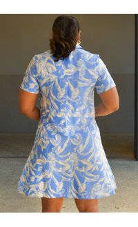 KHUM- Printed Short Sleeve Button Down Dress