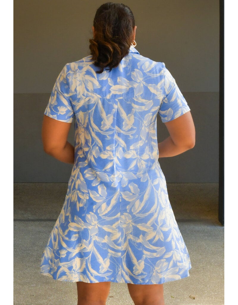KHUM- Printed Short Sleeve Button Down Dress