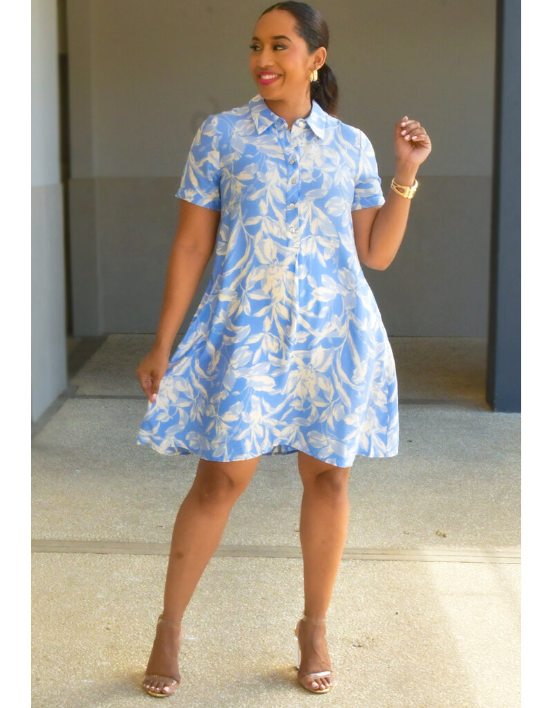KHUM- Printed Short Sleeve Button Down Dress