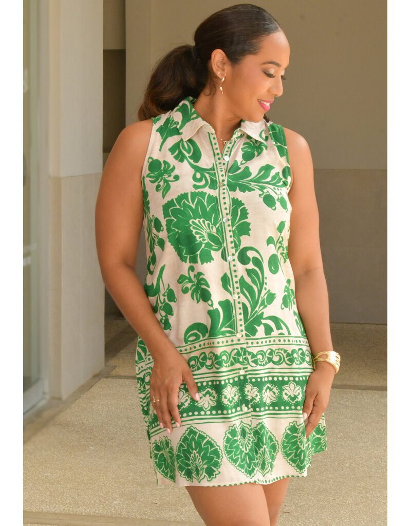 FIGUEROA & FLOWER KNOXI- Floral Armhole Button Down Dress with Collar