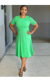 RACAL- Solid Short Sleeve Dress with Tabs at Waist