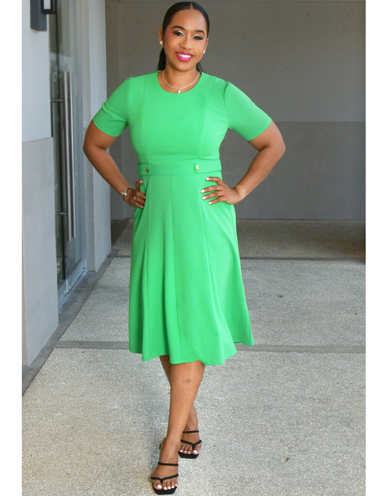 RACAL- Solid Short Sleeve Dress with Tabs at Waist