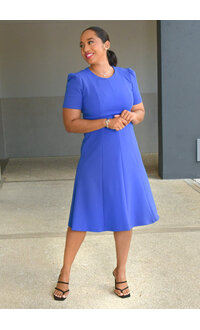 RACAL- Solid Short Sleeve Dress with Tabs at Waist