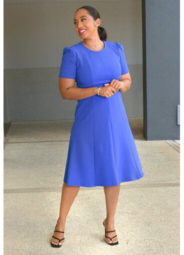 RACAL- Solid Short Sleeve Dress with Tabs at Waist