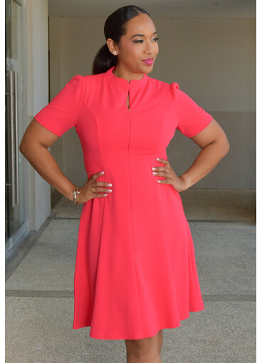 RASHAWN- Solid Dress with Short Sleeves & Zip