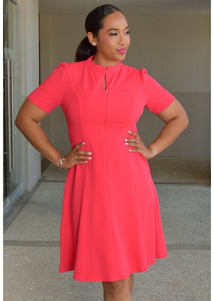 RASHAWN- Solid Dress with Short Sleeves & Zip