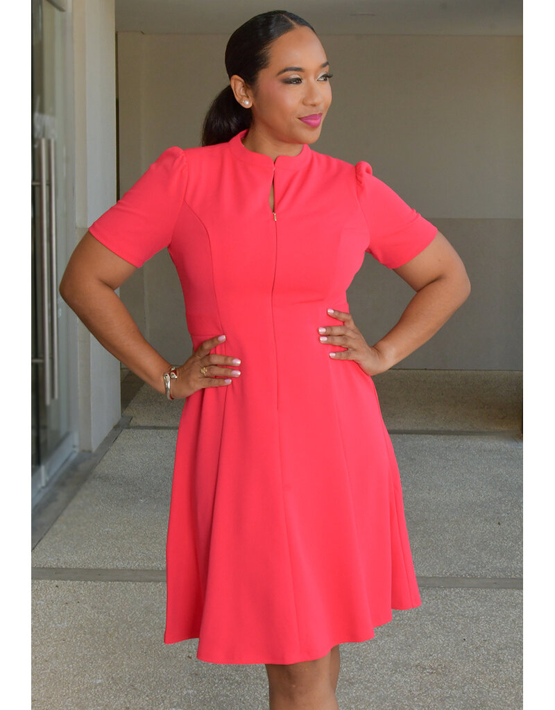 RASHAWN- Solid Dress with Short Sleeves & Zip