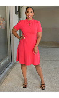 RASHAWN- Solid Dress with Short Sleeves & Zip