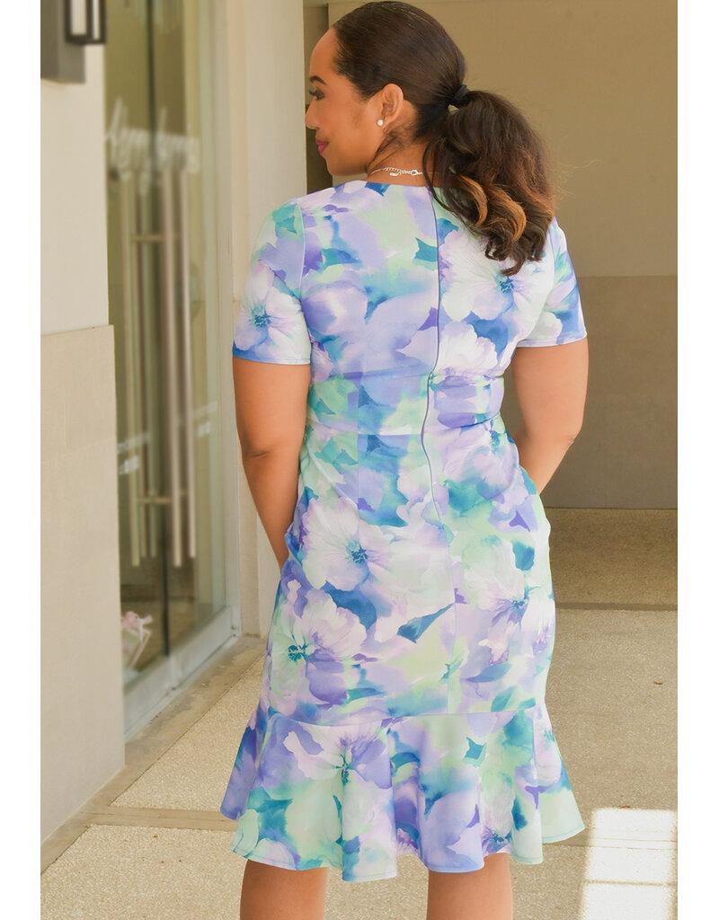 RENIJ- Floral V-Neck Dress with Knot