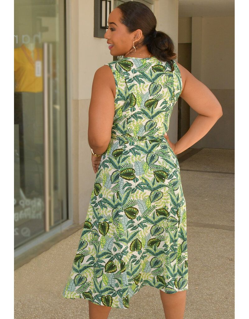 Nina Leonard YINGA- Leaf Print Dress with Band
