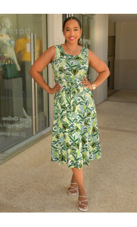 Nina Leonard YINGA- Leaf Print Dress with Band