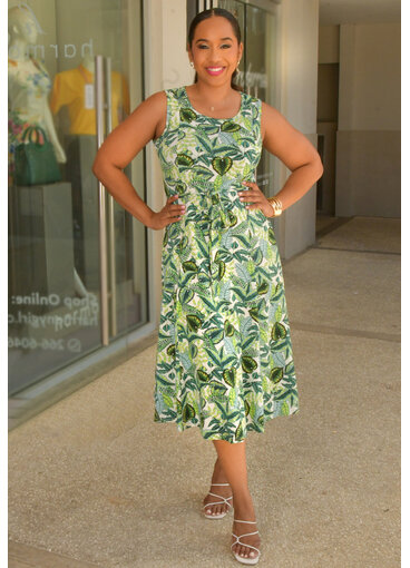 Nina Leonard YINGA- Leaf Print Dress with Band