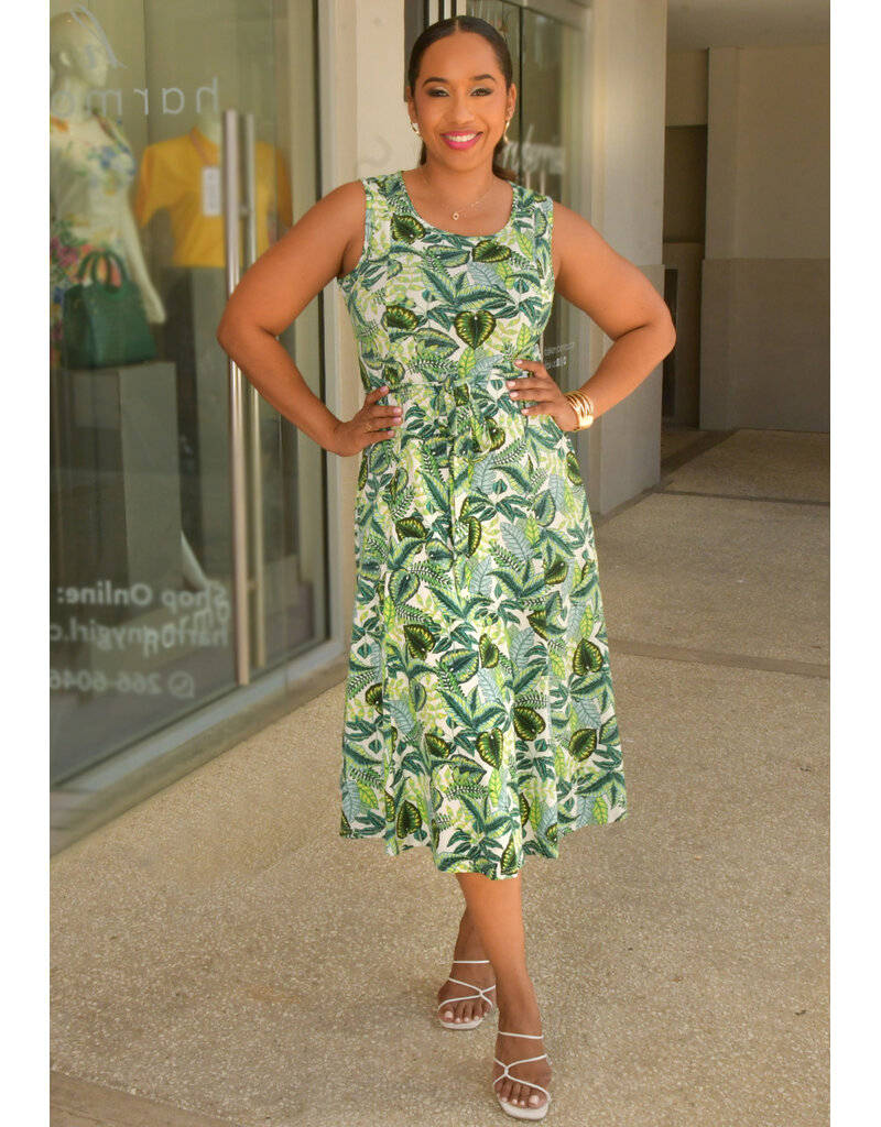 Nina Leonard YINGA- Leaf Print Dress with Band