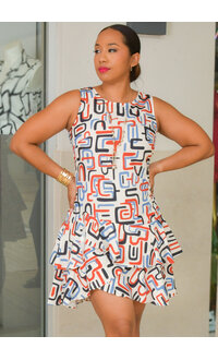 GLAMOUR RINGY- Printed Armhole Dress with Double Frill Hem