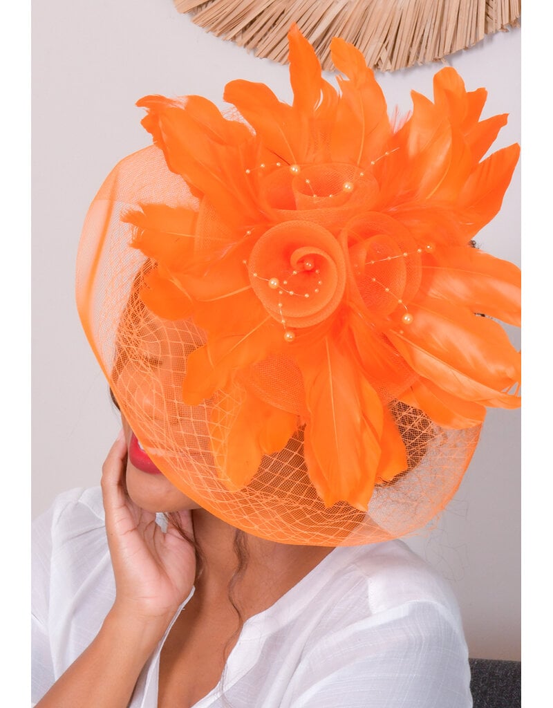 Elaborate Feather Fascinator with 3 Roses