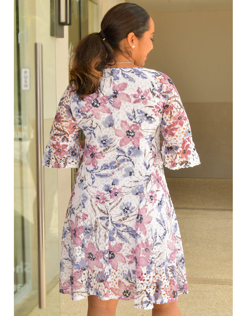 CADY- Floral Round Neck Dress with Sleeves