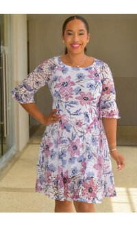 CADY- Floral Round Neck Dress with Sleeves