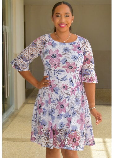 CADY- Floral Round Neck Dress with Sleeves