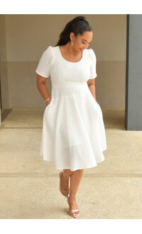 CRONEY- Solid Flare Dress with Short Sleeve