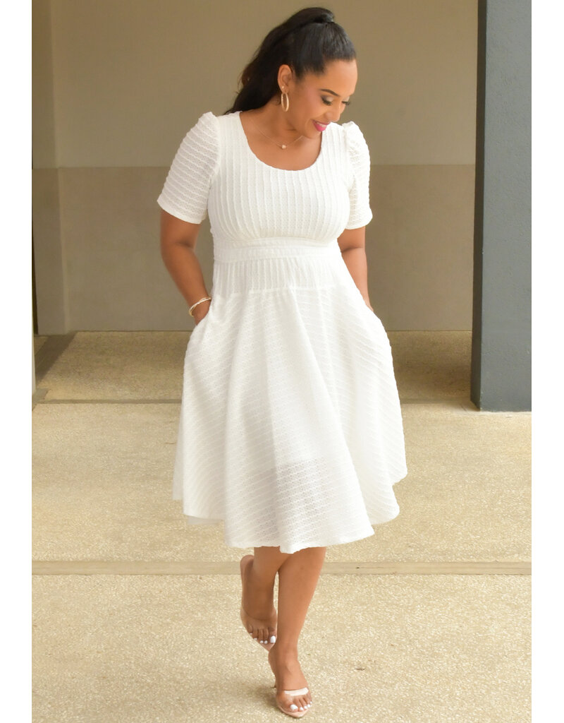 CRONEY- Solid Flare Dress with Short Sleeve