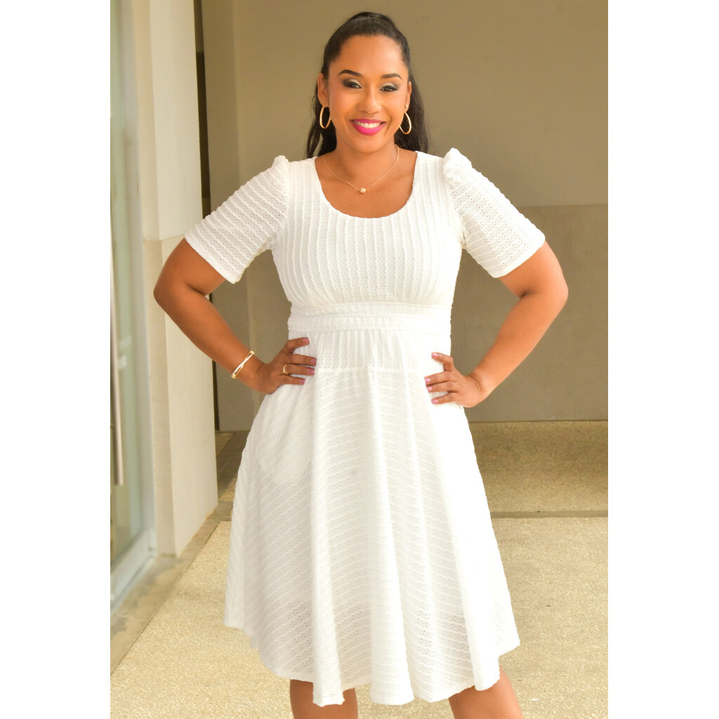 CRONEY- Solid Flare Dress with Short Sleeve