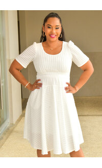 CRONEY- Solid Flare Dress with Short Sleeve