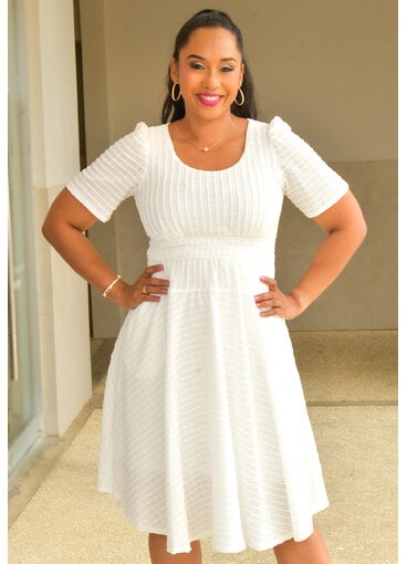 CRONEY- Solid Flare Dress with Short Sleeve