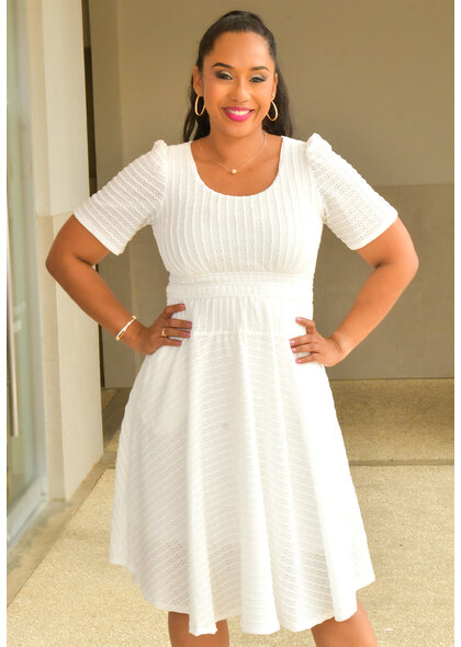 CRONEY- Solid Flare Dress with Short Sleeve