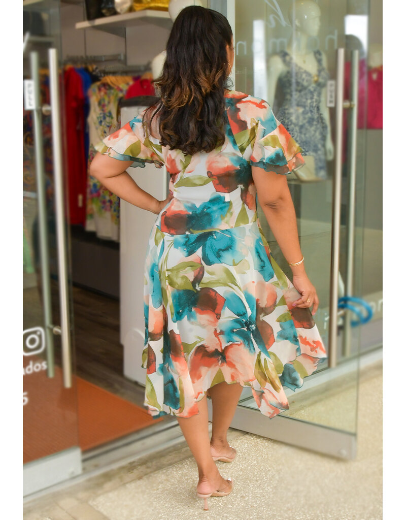 FAGIRAH- Printed  Double Frill Sleeve Dress