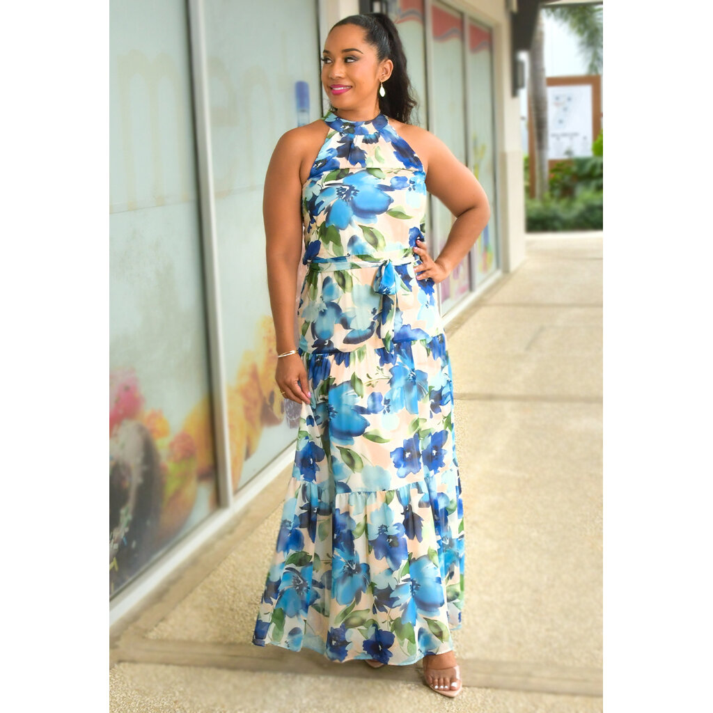 FAYDEN- Long Floral Hi-Neck Dress