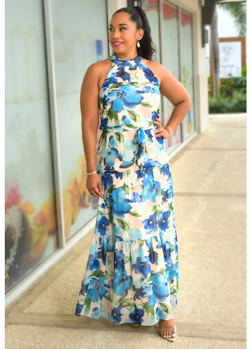 Julia Jordan FAYDEN- Long Floral Hi-Neck Dress