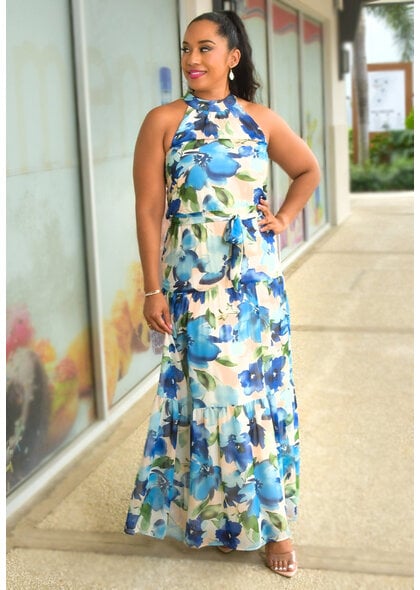 Julia Jordan FAYDEN- Long Floral Hi-Neck Dress