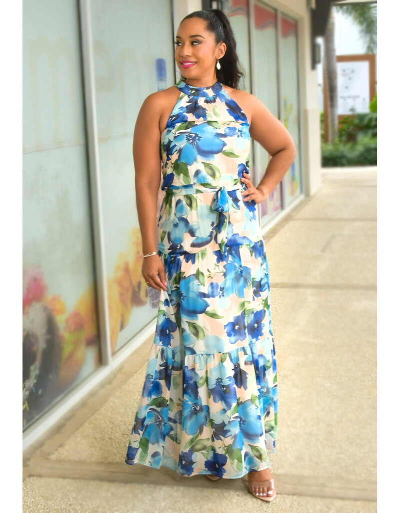 Julia Jordan FAYDEN- Long Floral Hi-Neck Dress