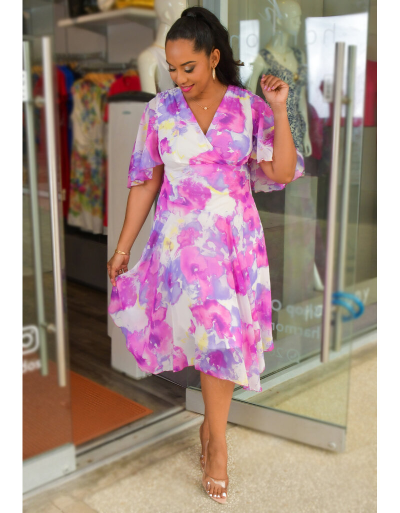 FIGGI- Printed Frill Sleeve Dress