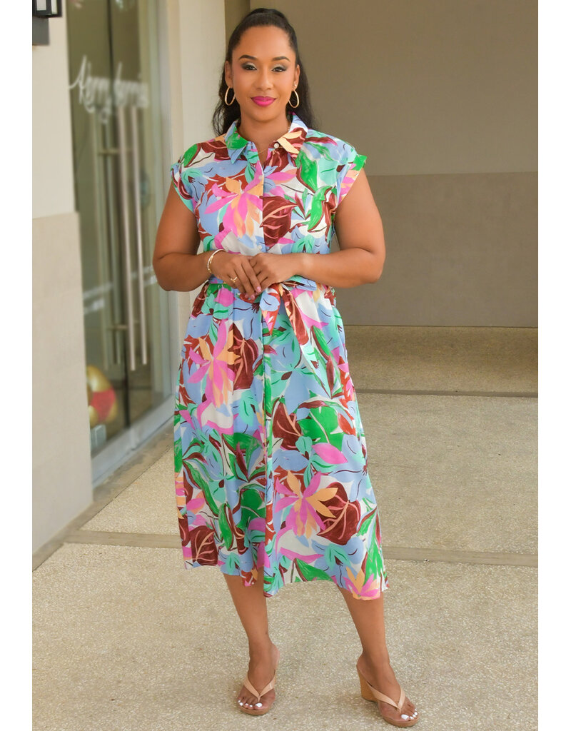 MAGGY  LONDON KAIDI- Floral Button Down Dress with Band