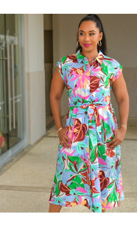 MAGGY  LONDON KAIDI- Floral Button Down Dress with Band