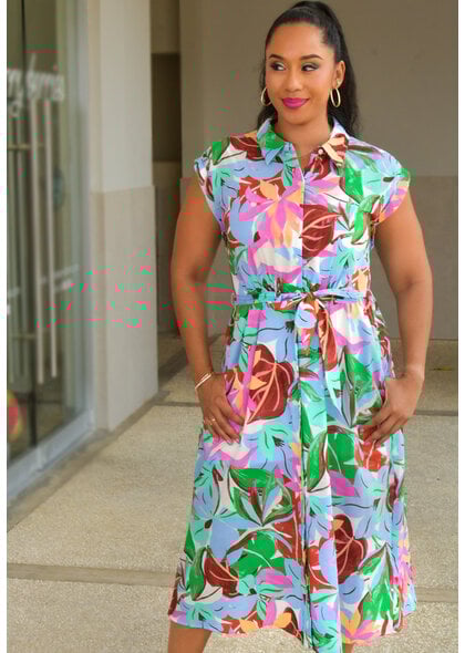 MAGGY  LONDON KAIDI- Floral Button Down Dress with Band