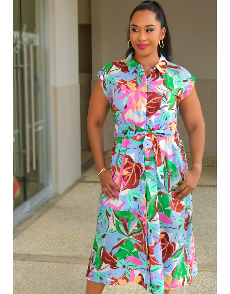 MAGGY  LONDON KAIDI- Floral Button Down Dress with Band