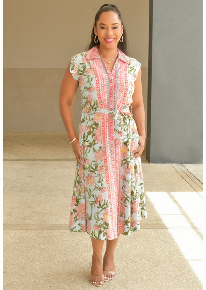 KEANY- Floral Armhole Dress with Collar