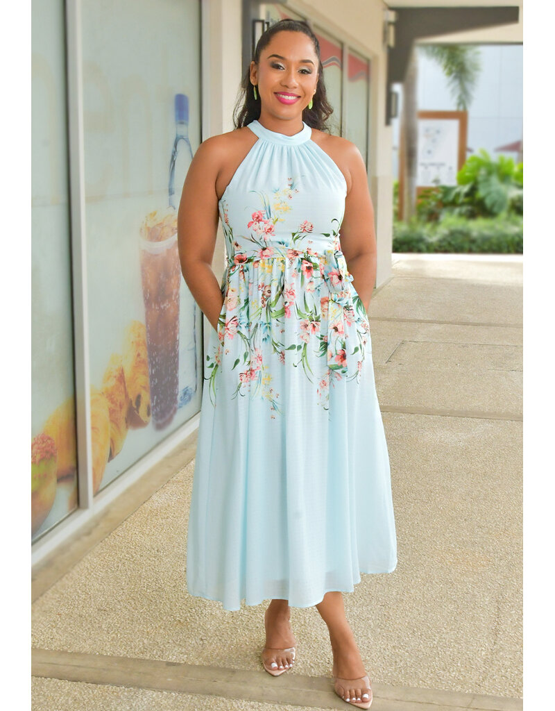 Maison Tara KEILANY- Floral Hi-Neck Dress with Band