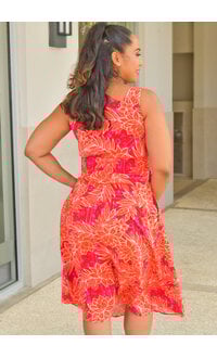 KIHIE- Printed Armhole Dress with Elastic Waist